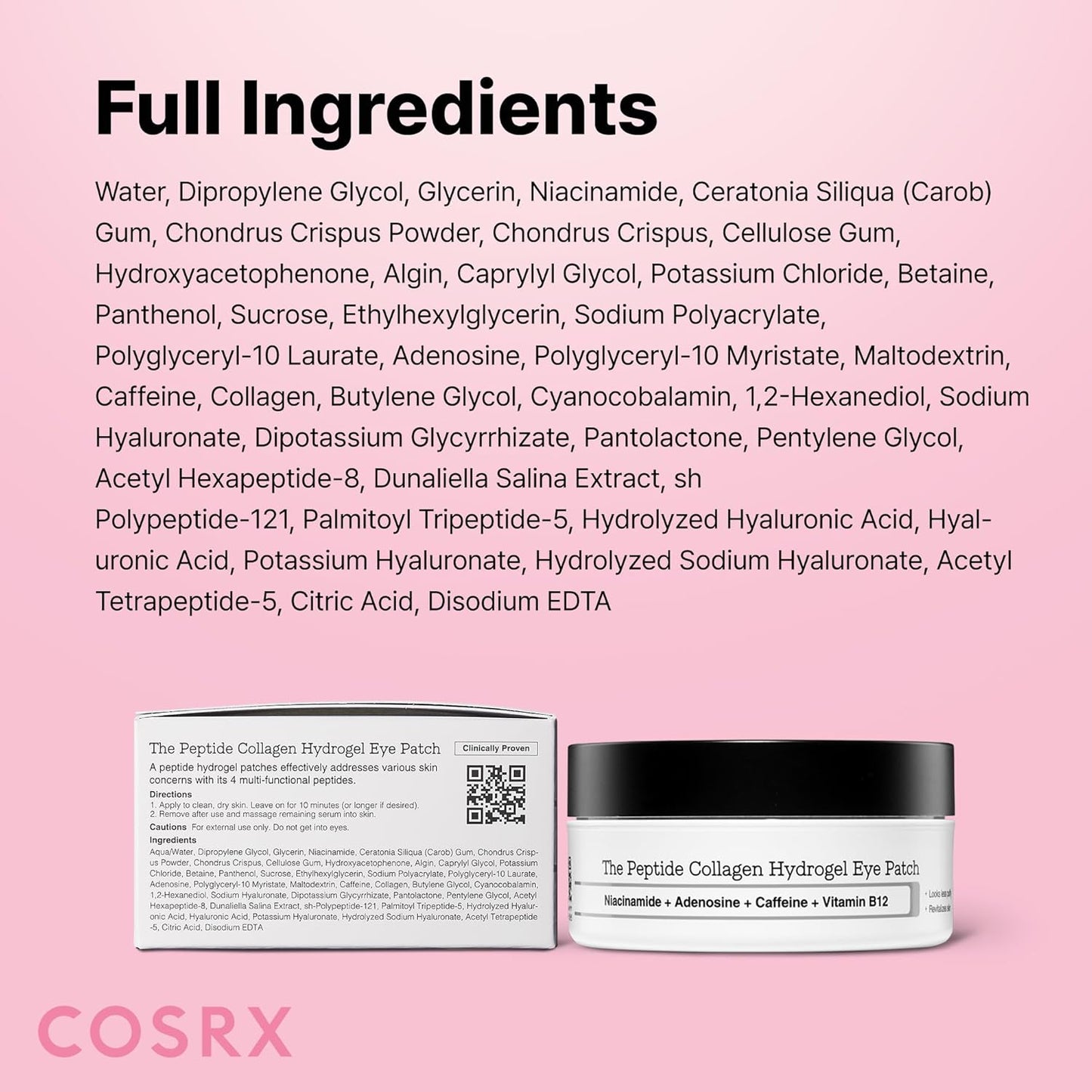COSRX Pink Peptides Collagen Hydrogel Eye Patch for Puffy Eyes, Cooling & Firming Under Eye Patches with 4-Peptide & Caffeine (60), Depuffing Gel Eye Mask, Korean Skin Care