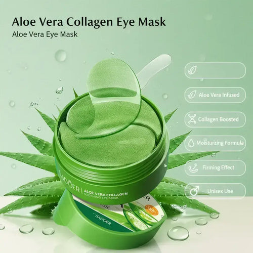 Aloe Vera & Collagen Crystal Eye Mask, 60Pcs/Box Moisturizing Eye Care Mask, Firming and Hydrating Eye Masks, Brightening Eye Masks, Eye Care Product for Women & Men, Eye Patches, Hydrogel Eye Patch