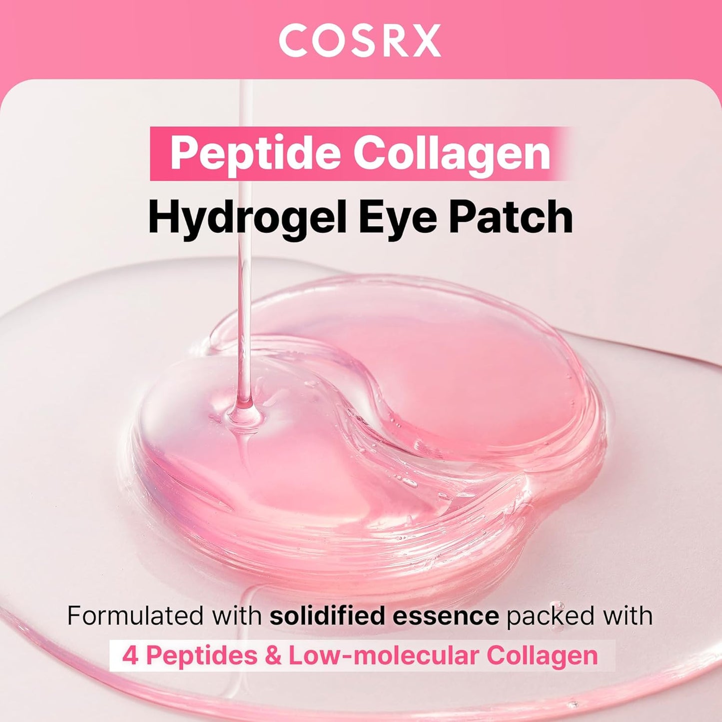 COSRX Pink Peptides Collagen Hydrogel Eye Patch for Puffy Eyes, Cooling & Firming Under Eye Patches with 4-Peptide & Caffeine (60), Depuffing Gel Eye Mask, Korean Skin Care