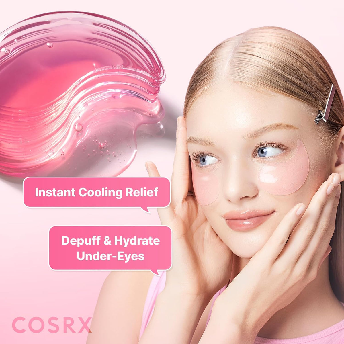 COSRX Pink Peptides Collagen Hydrogel Eye Patch for Puffy Eyes, Cooling & Firming Under Eye Patches with 4-Peptide & Caffeine (60), Depuffing Gel Eye Mask, Korean Skin Care