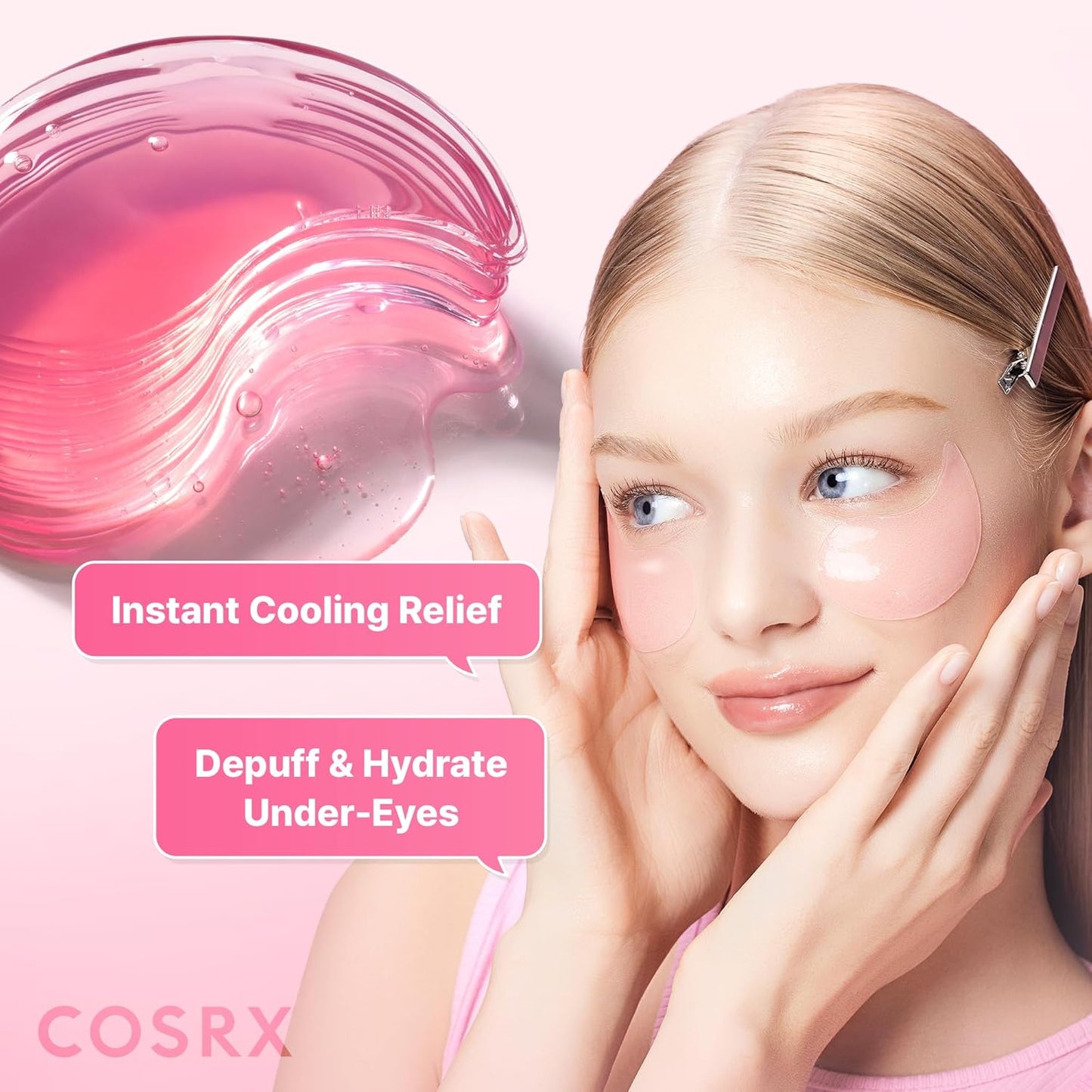 COSRX Pink Peptides Collagen Hydrogel Eye Patch for Puffy Eyes, Cooling & Firming Under Eye Patches with 4-Peptide & Caffeine (60), Depuffing Gel Eye Mask, Korean Skin Care